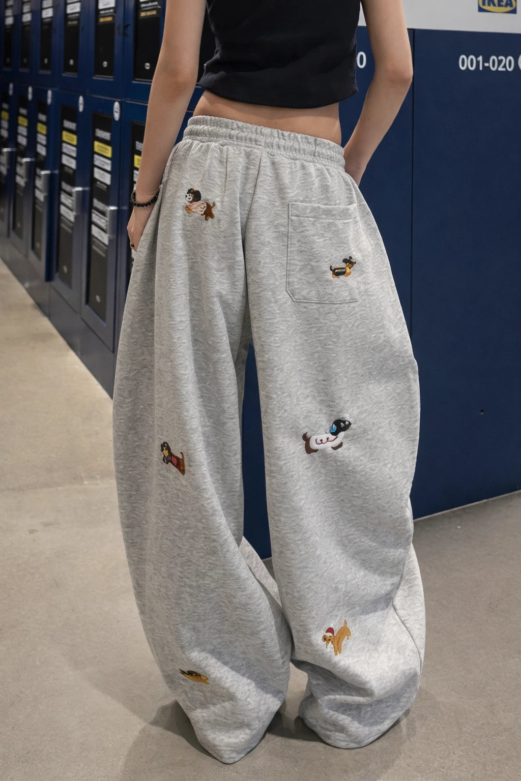 Embroidered Wide Leg Sweatpants