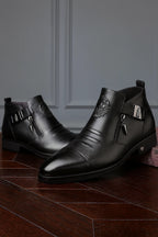 Embossed Leather Zip Boots