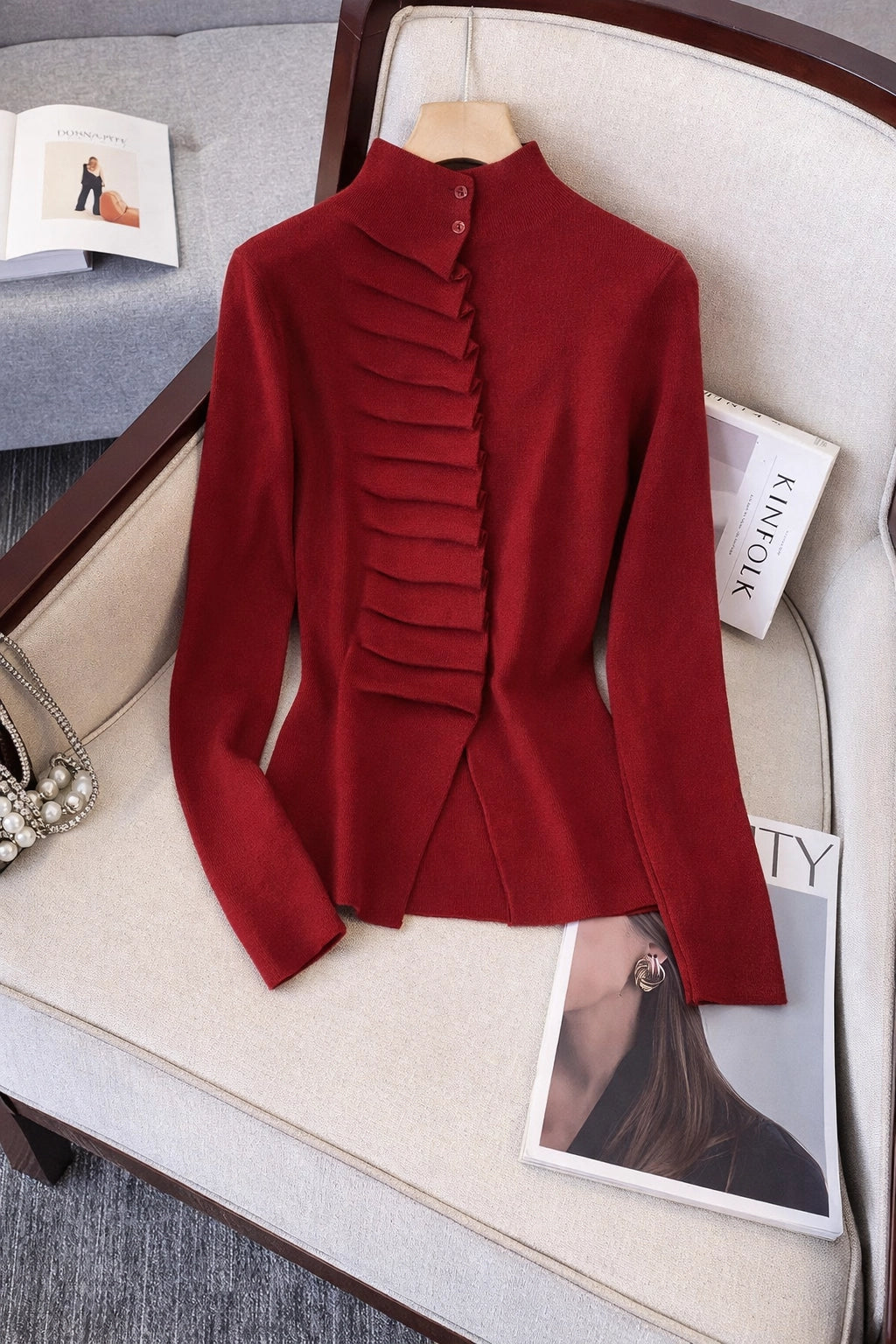 Half Turtleneck Pleated Knit