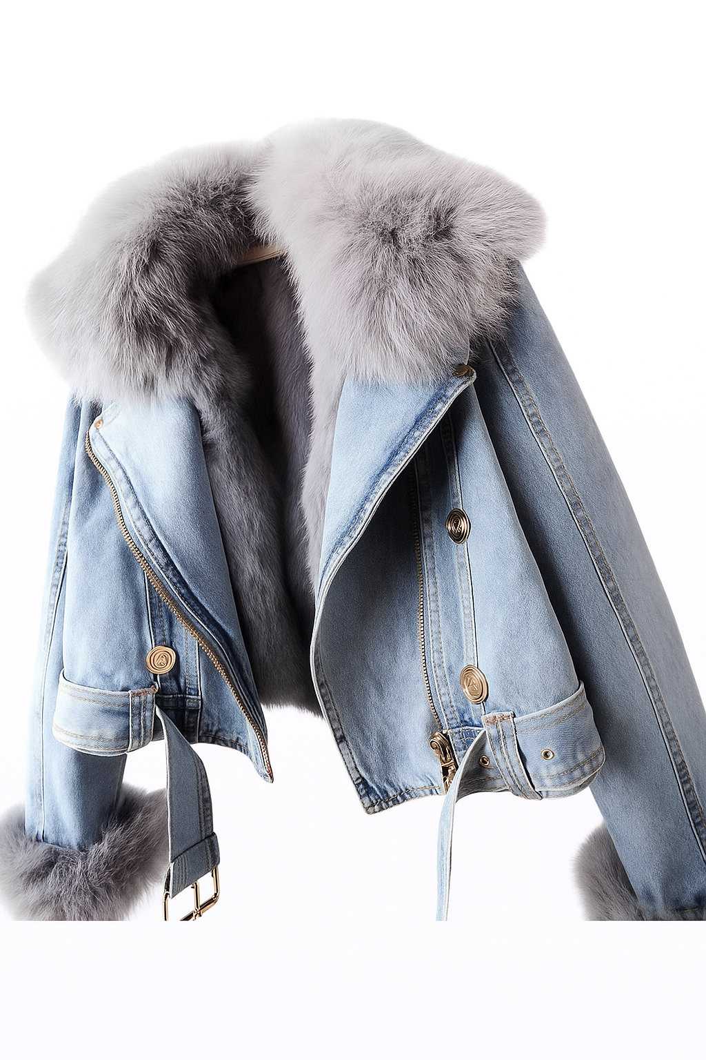 Margaux Luxe Lined Fox Fur Denim Coat
