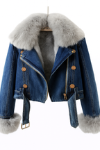 Margaux Luxe Lined Fox Fur Denim Coat