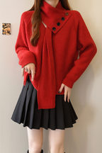 Detachable Scarf V Neck Sweater