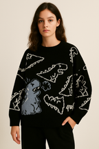 Oversized Dinosaur Knit Sweater