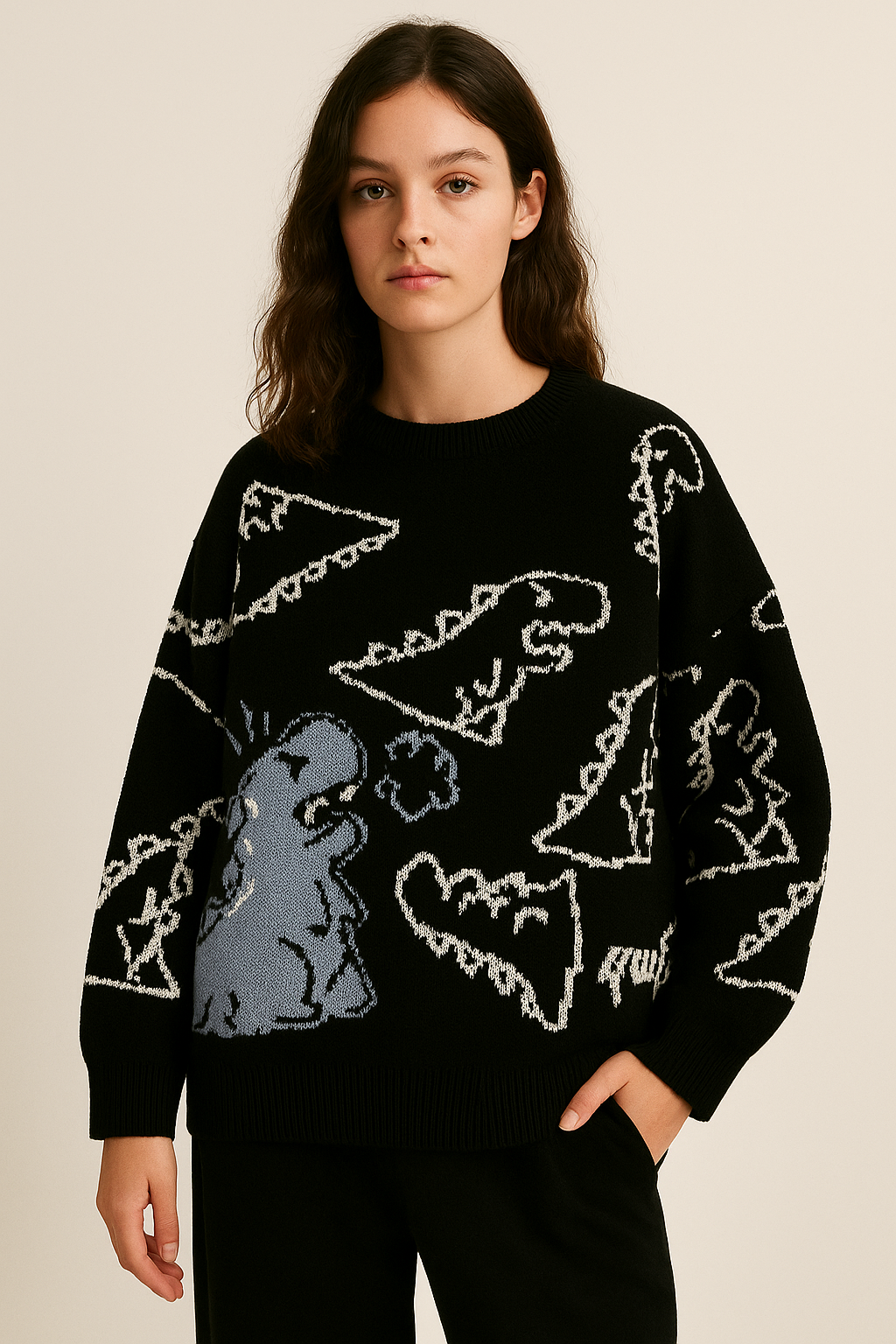 Oversized Dinosaur Knit Sweater